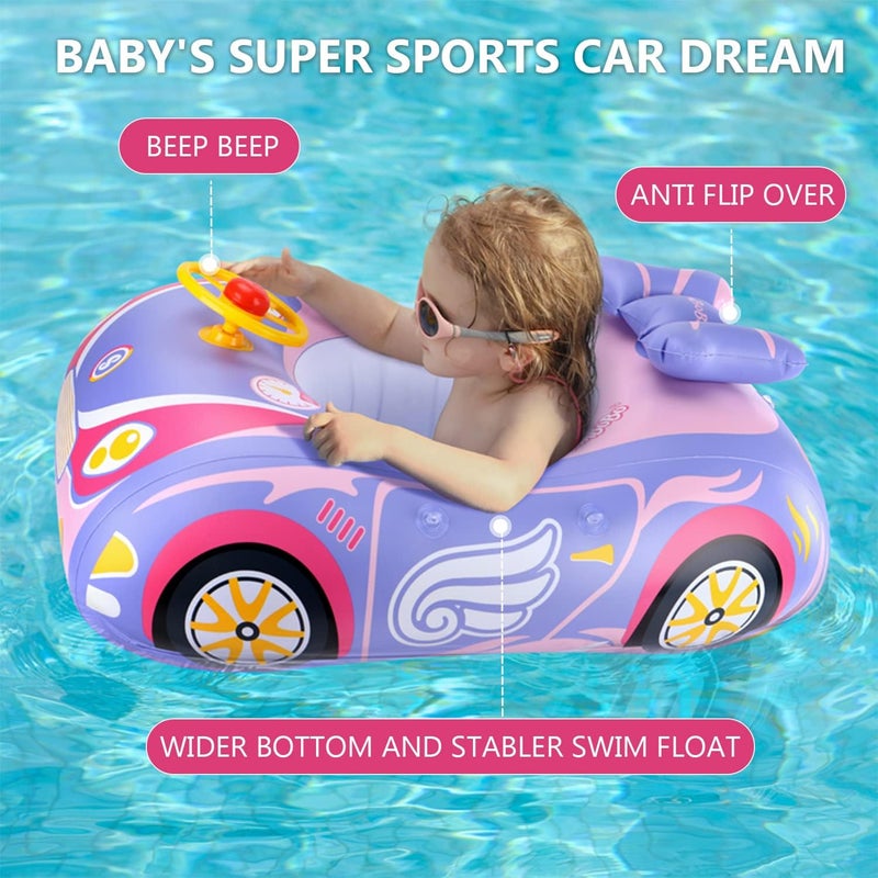 BOffer Baby Pool Float with 3D Car Design, PVC Baby Swim Float, Toddler Pool Float, Swimming Floats Seat Boat Pool Toys with Steering Wheel for 12-18, 12-24 Months, Age 2-3, 3+ Years Girl Boy - Image 4